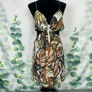 Zara Dresses Nwt Side Cutouts Spaghetti Straps Tropical Print Linen Mini Dress